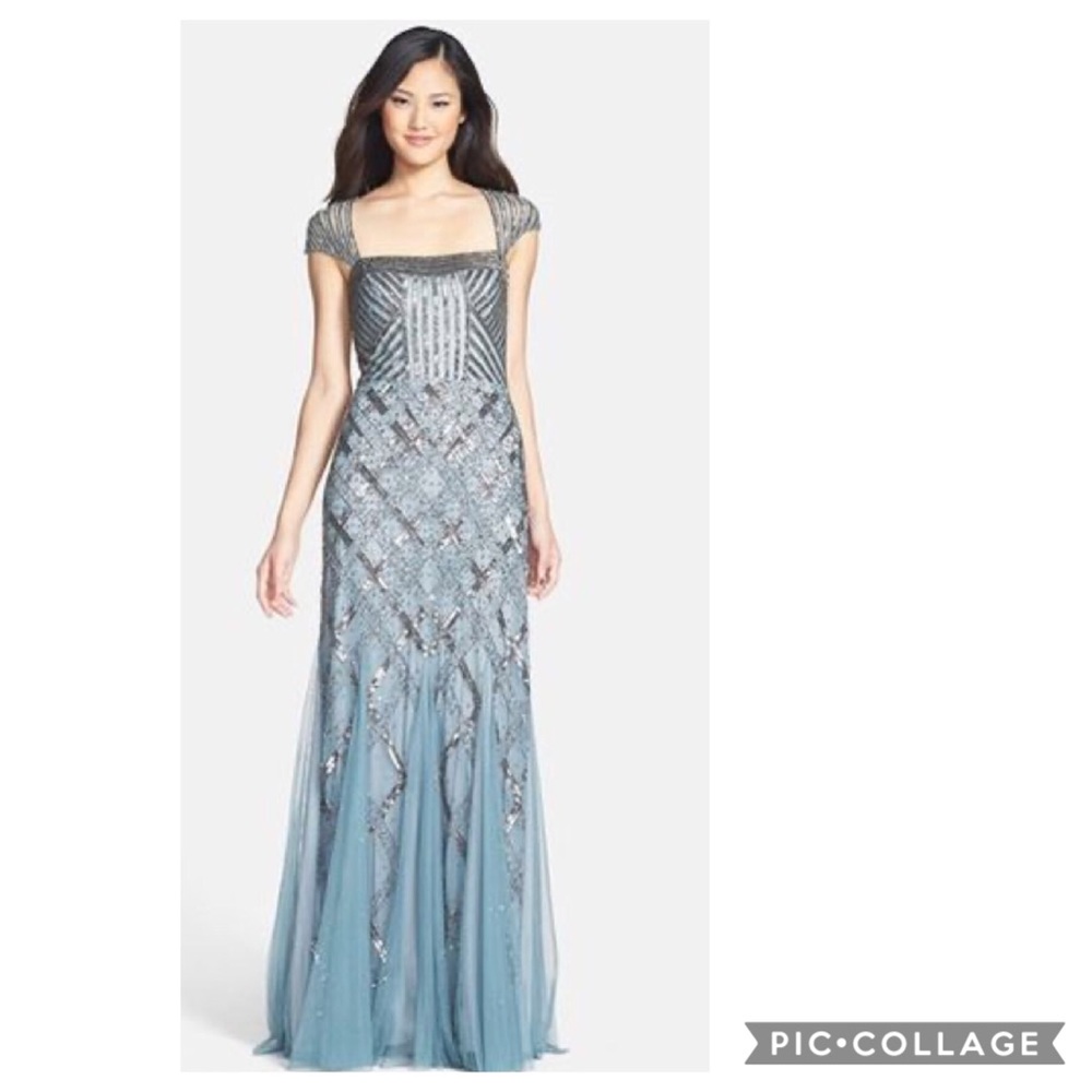 Adrianna Papell beaded capsleeve sweetheart neck long dress - Picture 2 of 16